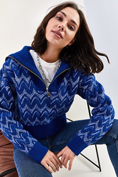 Bianco Lucci Női cipzáras mintás kötöttáru pulóver