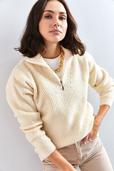 Bianco Lucci Dámský oversize úpletový svetr na zip