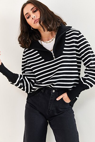 Bianco Lucci Dámský rolák se zipem rukávy vzorovaný svetr