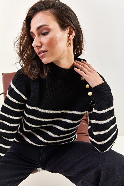 Bianco Lucci Dámský pletený svetr s polovinou roláku přes rameno