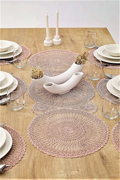 Çt Çeyizci Tekstil مفرش طاولة طعام وسوبلا - 1 مفرش - 6 مسحوق سوبلا