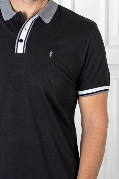 San&Fa Μαύρο μπλουζάκι με γιακά πόλο