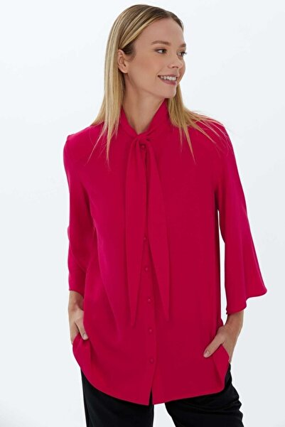 Selen Giyim Yakası Kravatlı Bol Kollu Bluz