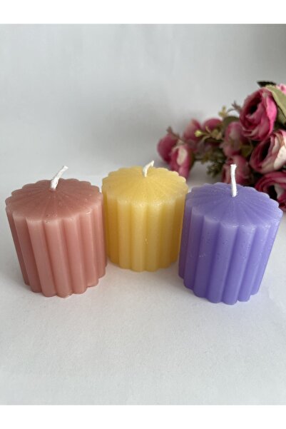 Bellaza Home Sütun Şeklinde Orta Boy Silindir 3'lü Renkli Ve Kokulu Mum