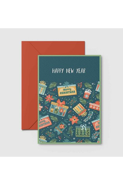 HRS Postcard - Greeting Card & Envelope New Year New Year Christmas Christmas