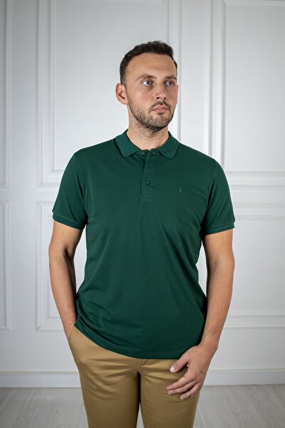 San&Fa Зелена футболка з коміром-поло та ґудзиками