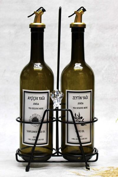 Jenisa 2 قطعة أخضر داكن 750 مل وعاء زيت أسود مع تدفق الذهب وإكسسوارات الماس