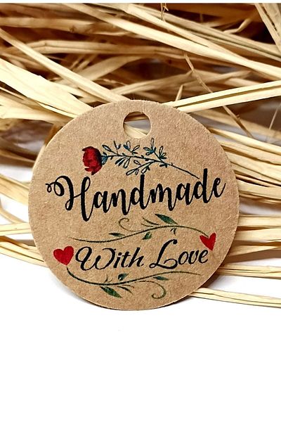 Vice Hand Made With Love Label / 100 Pieces Kraft Labels 3,8 Cm