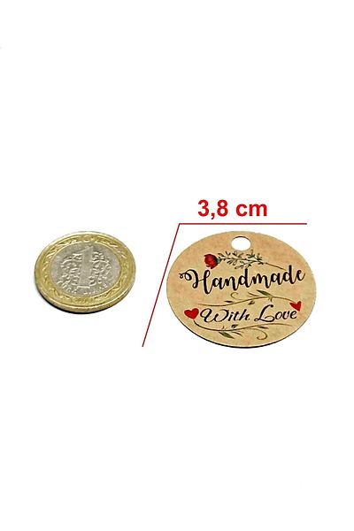Vice Hand Made With Love Label / 100 Pieces Kraft Labels 3,8 Cm