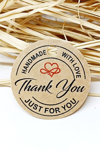 Vice Thank You Tag / 100 Pieces Kraft Hand Made With Love Tag (3,8 Cm)