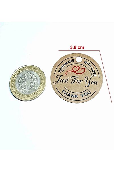 Vice Just For You Labels / 100 Pieces Kraft Hand Made With Love Labels (3,8 Cm)