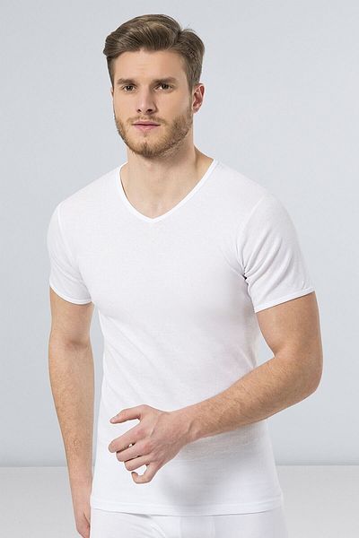 TÜREN Πακέτο 2, 100% βαμβάκι, ύφασμα Rib / Camisole, κοντό μανίκι, λαιμόκοψη V, ανδρικό μπλουζάκι & εσώρουχο λευκό
