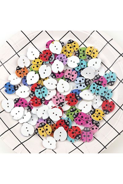 Bluoklight 10 Pieces of Ladybug Wooden Decorative Style Pattern Craft Accessory Garment Button