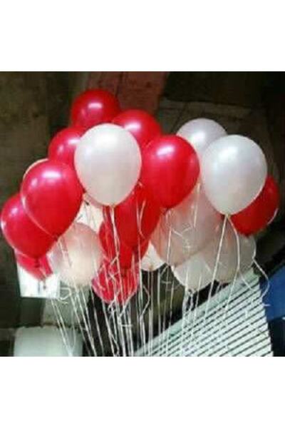 EXİZ TİCARET 50 Pieces Metallic Pearlescent (red - white Mixed) Balloons