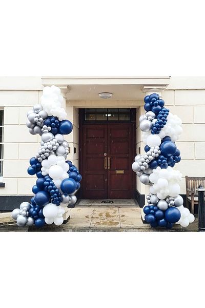 Çemrek Süs Parti Navy Blue White Midnight Blue Silver Balloon Chain Set 80 Balloon and Chain