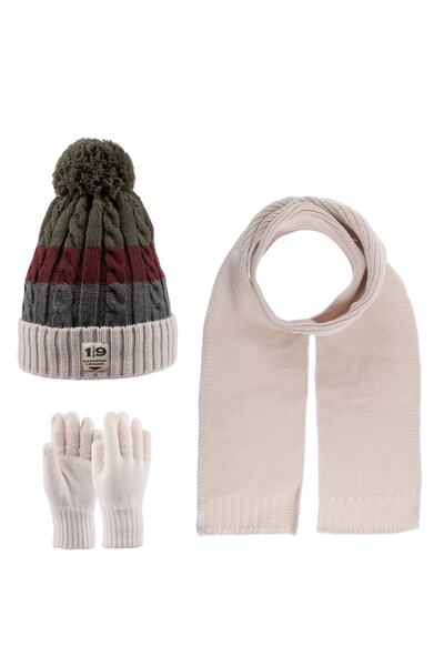 Kitti 9-15 Yaş Erkek Çocuk Atkı Bere Eldiven 3'lü Takım