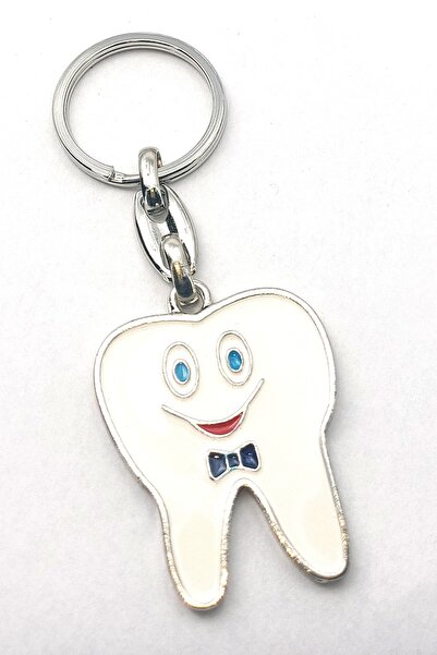 Tahtakaledeyim سلسلة مفاتيح معدنية على شكل أسنان بيضاء