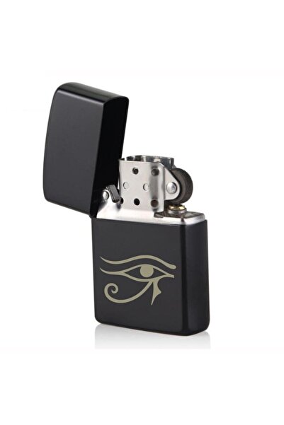 Market66 Vicdanın Gözü Resimli Çakmak Mısır Tanrısı Horus Ra Resimli Dolu Benzinli Siyah Metal