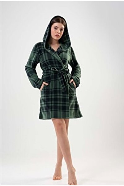 VİENETTA Kadın Polar Kapşonlu Cepli Kısa Sabahlık