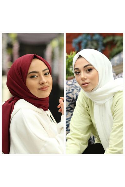 Narine شال قطن جاز _ عنابي - أوف وايت
