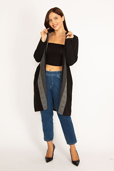 Şans Women's Large Size Black Front Zipper Unlined Jacket 65n34650