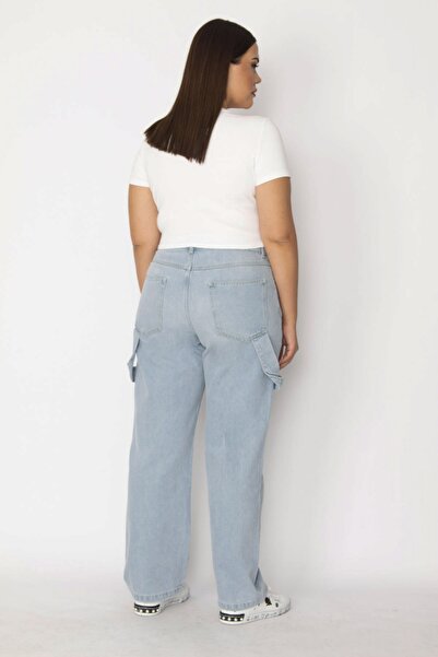 Şans Női nagyméretű kék oldalsó epaulette részletes farmernadrág 65n34698