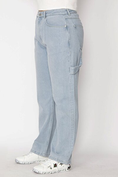 Şans Női nagyméretű kék oldalsó epaulette részletes farmernadrág 65n34698