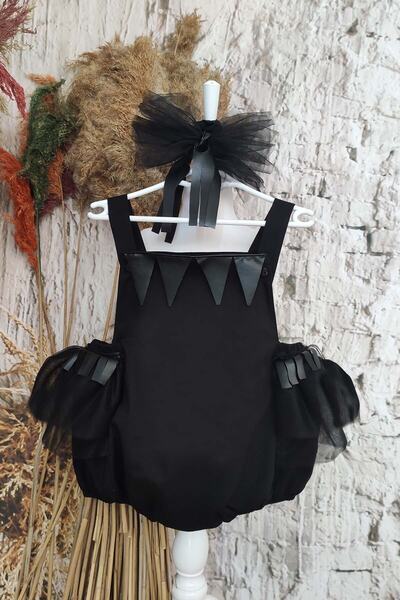 Shecco Babba Cadılar Bayramı Siyah Deri Detaylı Bebek Kız Tulum Ve Bandana