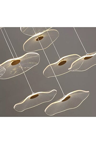 Fico Home Luxury Exclusive Beşli Yuvarlak Sarkıt Led Avize Jellyfish Gold Sarı Ledli Avize