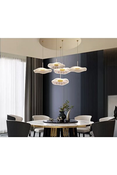 Fico Home Luxury Exclusive Beşli Yuvarlak Sarkıt Led Avize Jellyfish Gold Sarı Ledli Avize