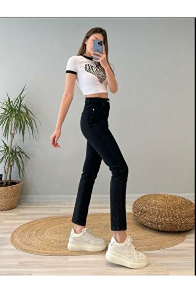 Livik Μαύρο Lycra ψηλόμεσο Slim Mom Jeans