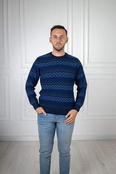 Sarar Interviu Pulover tricotat cu decolteu O albastru bleumarin cu model