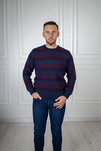 Sarar Interviu Pulover din tricot cu decolteu O albastru bleumarin cu model burgundă