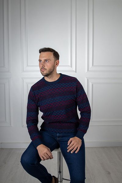 Sarar Interviu Pulover din tricot cu decolteu O albastru bleumarin cu model burgundă