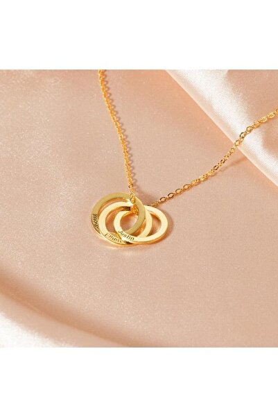 GÜMÜŞ Aileye Özel 3 Isimli Halka Model Altın Kaplama Kolye