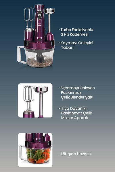 GOLDMASTER Purple Elenamax - 1000 Watt 5 in 1 Robot Column 100% Copper Motor Multi Blender Set