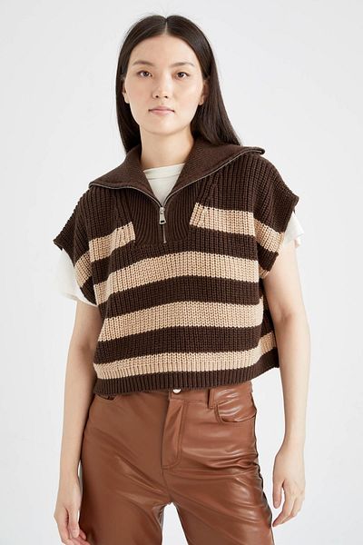 DeFacto Oversize Fit Polo Neck Half Zipper Sweater