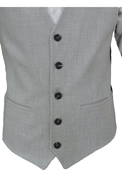 MENTOR REGALO Чоловічий жилет з V-подібним коміром, відкритий, сірий, з риб'ячим хребтом 50434