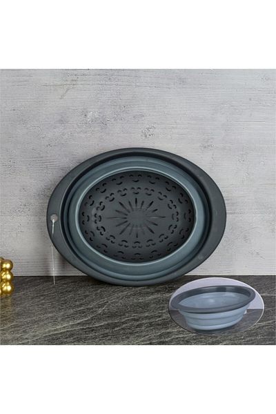 qussine Accordion Oval Strainer Foldable Bpa Free Black Gray