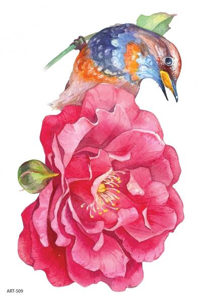 Artikel Çiçek ve Kuş - 3 Geçici Dövme Geçici Tattoo  Vücut Dövme Kol Bilek Dövme Boyun Dövme Sırt Dövme