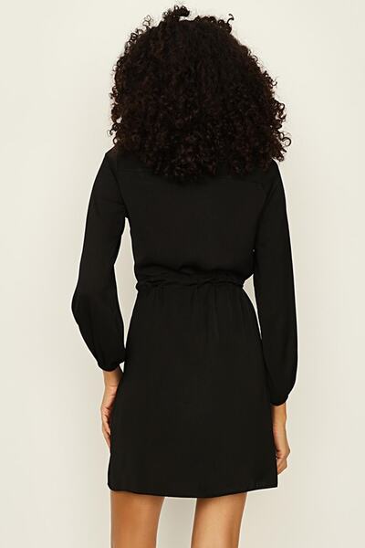 Select Moda Rochie cămașă neagră pentru femei, cu închidere cu apăsare, cu talie încrețită