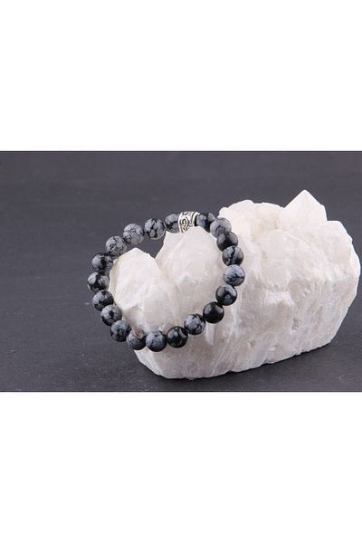 ALAVAN Snowy Obsidian Natural Stone Bracelet - 8 Mm, Crystal Accessory, Healing Vibration Therapy, Premium
