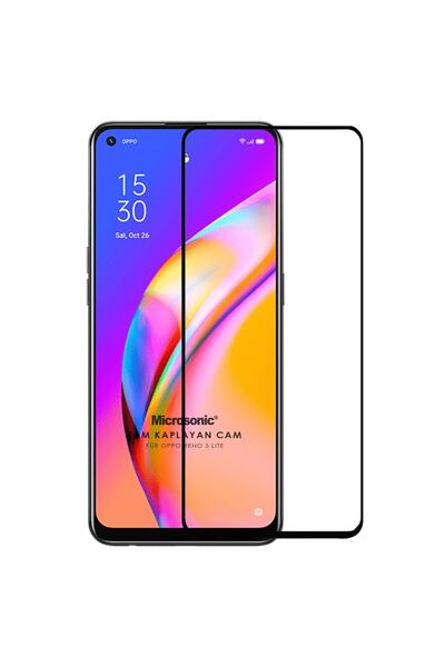 Microsonic Oppo Reno 5 Lite Tam Kaplayan Temperli Cam Ekran Koruyucu Siyah