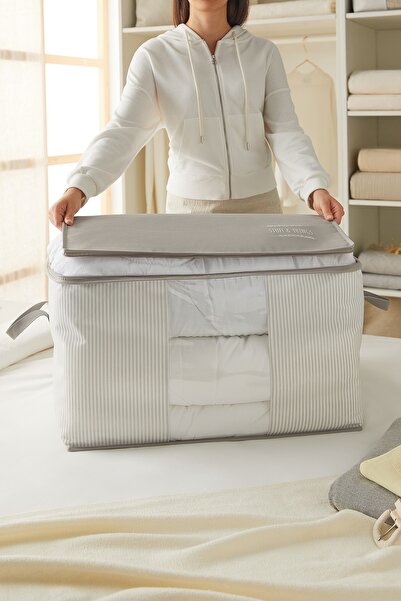 Ocean Home Textile 2'li Pencereli Stuff&things Gri Çizgili Yastık Yorgan Kazak Hurcu