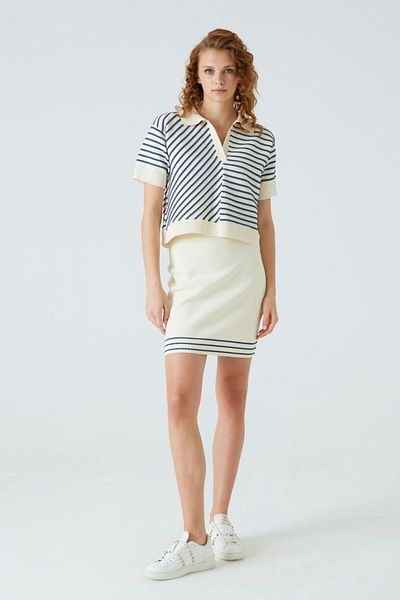 JOIN US Ecru Basic Marine Skirt with Stripe Detail