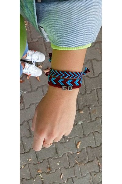 Şengül Handmade Rope Knitted Magrome Claret Red Blue Trabzonspor Bracelet