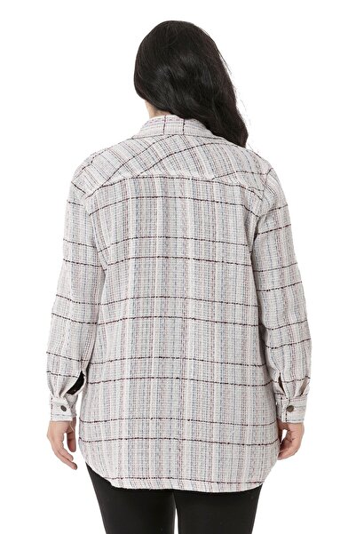 DISENTIS MODEST Büyük Beden Kapaklı Cepli Manşetli Ekru Pembe Gömlek