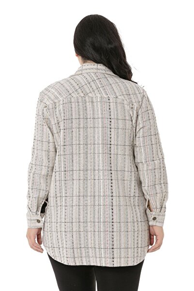 DISENTIS MODEST Large Size Covered Pocket Cuffed Ecru Khaki Shirt