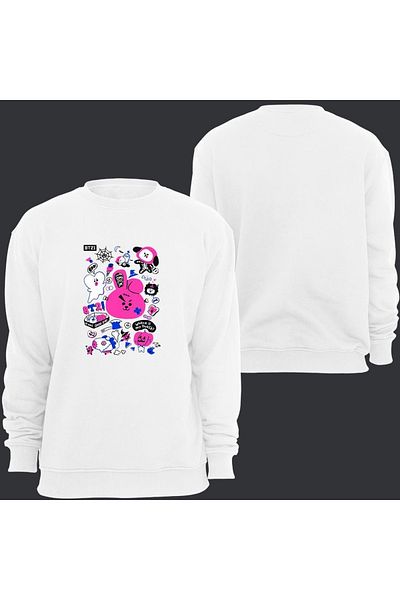 fame-stoned Φούτερ Bt21 Bts Anime Printed Crew Neck