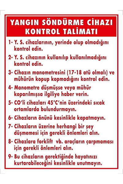 Emek İkaz Levhaları لافتة تحذير/تحذير لتعليمات التحكم في جهاز مكافحة الحرائق